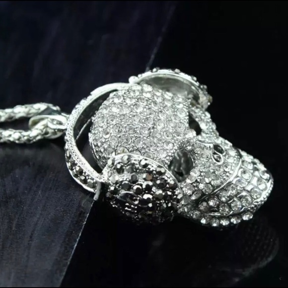 Betsey Johnson Jewelry - Betsey Johnson Silver Beats Skull Crystal Necklace
